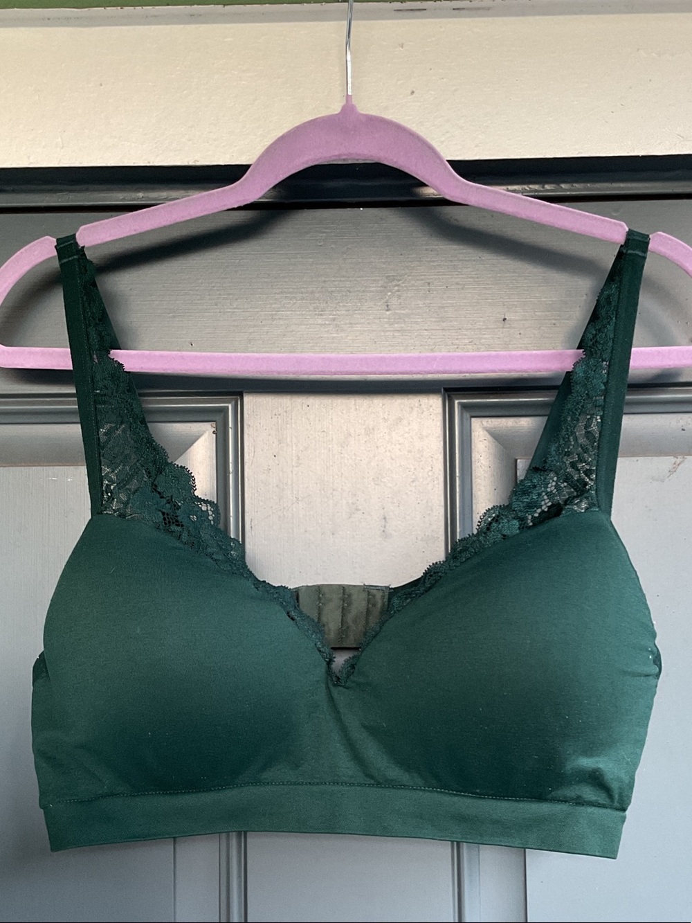 Ambrielle Dark Green Lace-Trim Wireless Bra, Size XXL